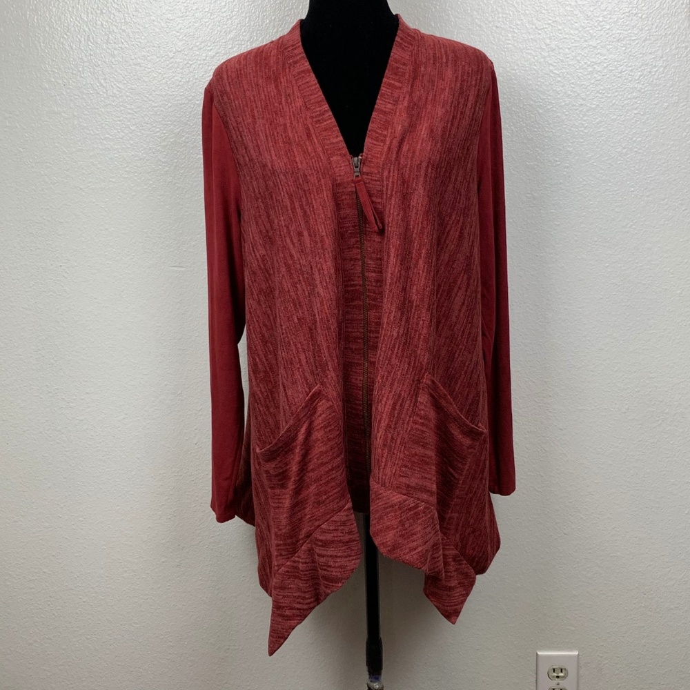LOGO Lori Goldstein Zip-Up Sweatshirt Red Tunic